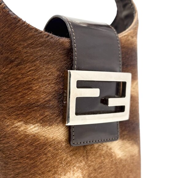 FENDI Vintage FF Pony Calf Hair Mamma Baguette Tote Hobo Mini Bag Brown [106218] - Picture 12 of 16